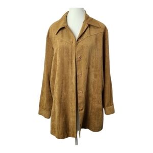 Vintage Optionelle Tan Faux Suede Button Down Long Sleeve Shirt Size L